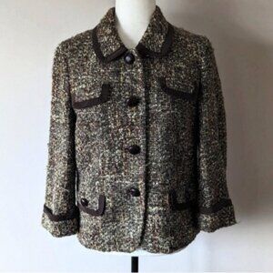 Talbots wool tweed boucle preppy blazer jacket - green, white & brown